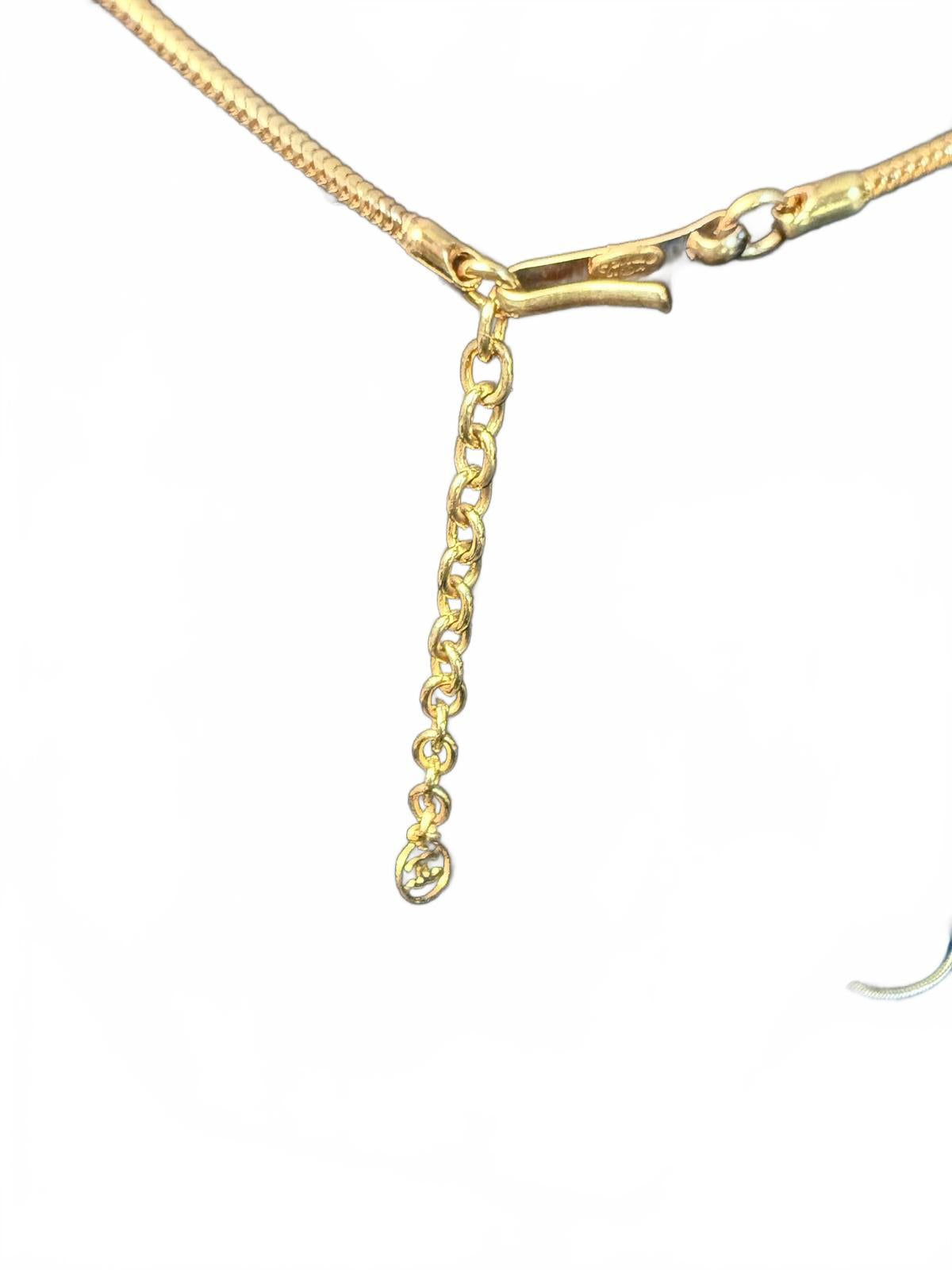 Chanel Gold Tone Necklace with Black Cube Pendant