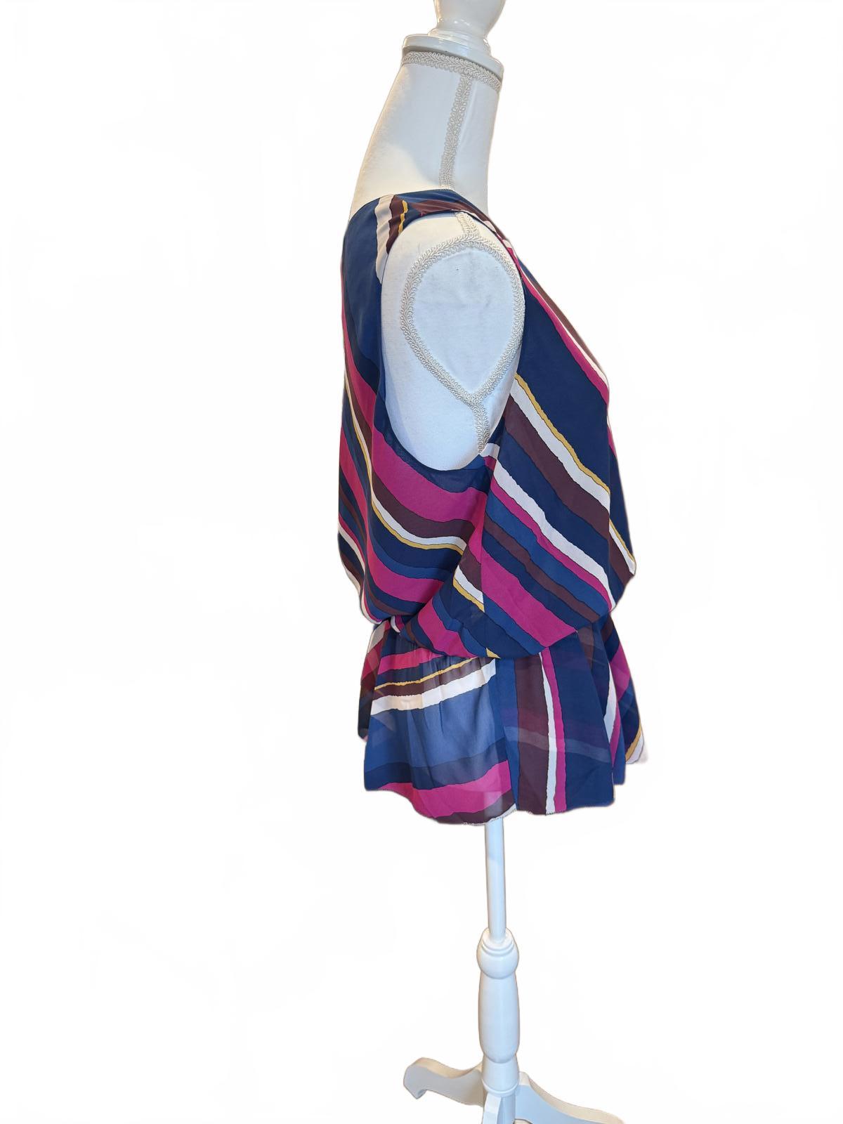 New Trina Turk Multicolor Striped Sleeveless Wrap Blouse, Size M