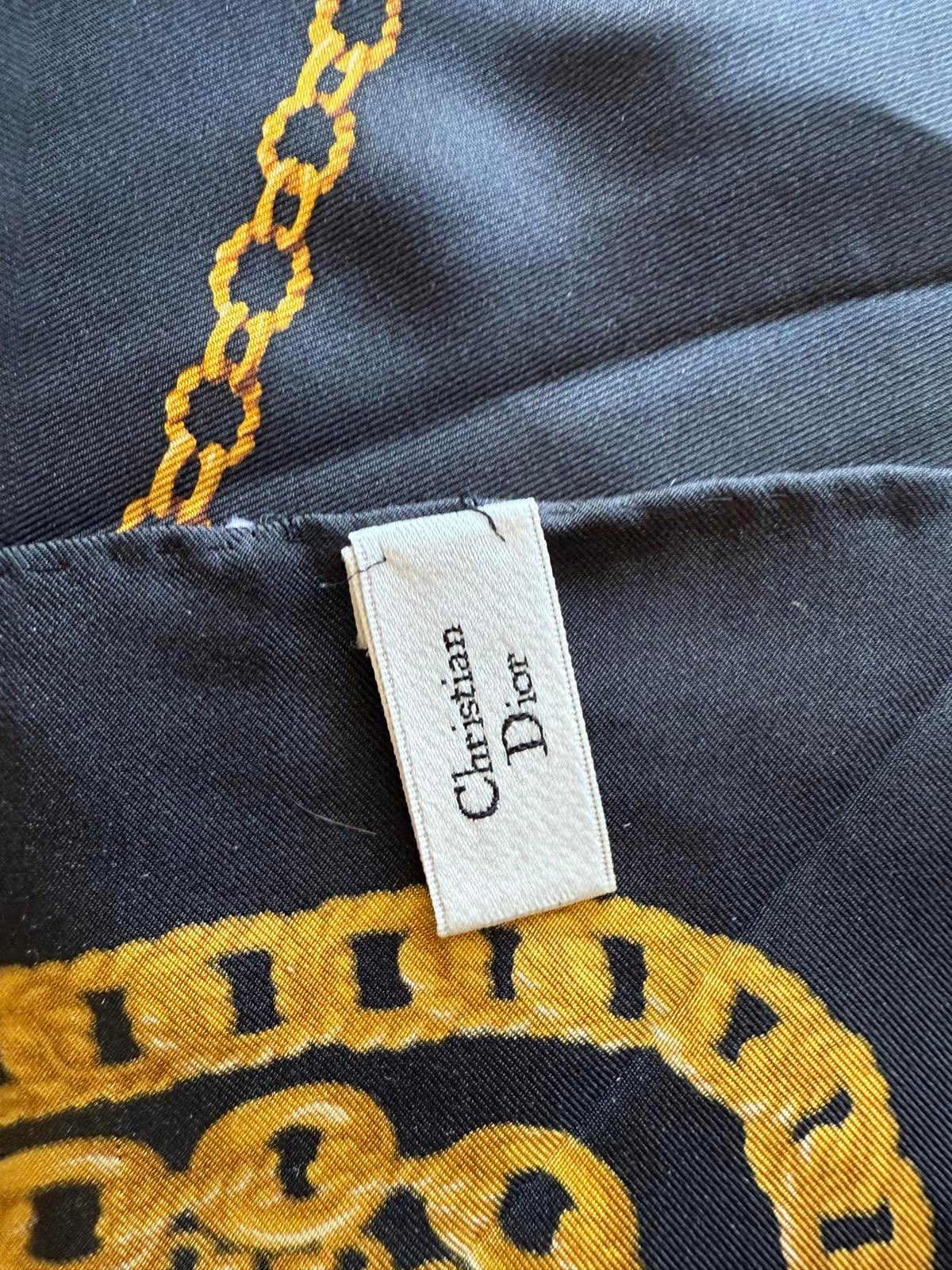 Christian Dior Black and Gold Chain Print Silk Scarf
