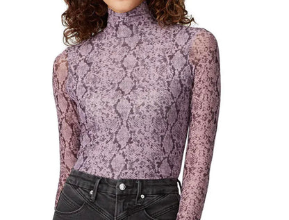 Cinq a Sept Mesh Long Sleeve Turtleneck Top with Snake Print, Large