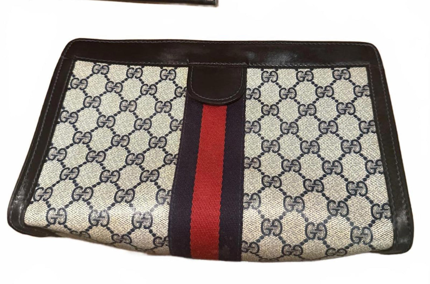 Gucci Monogram Canvas Clutch with Leather Trim