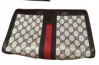 Gucci Monogram Canvas Clutch with Leather Trim
