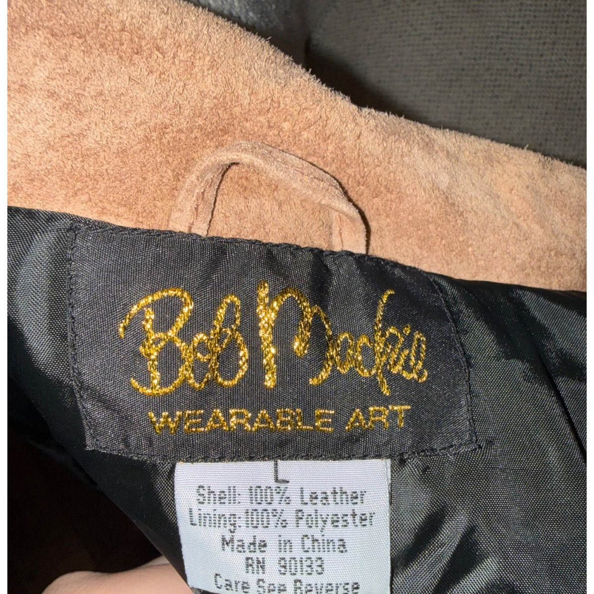 Bob Mackie Wearable Art Suede Leather Fringe Jacket Tan & Black, Large