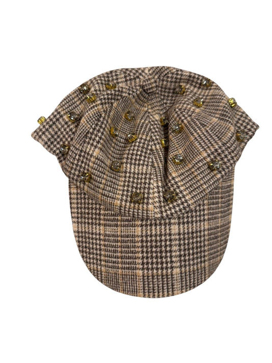 New Lele Sadoughi Embellished Wool Plaid Baseball Cap