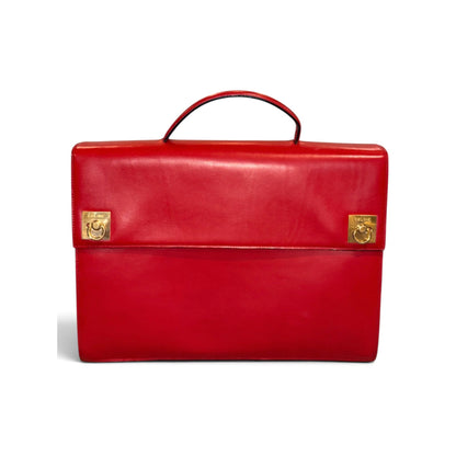 Celine Red Leather Vintage Briefcase With Gold Hardware with COA