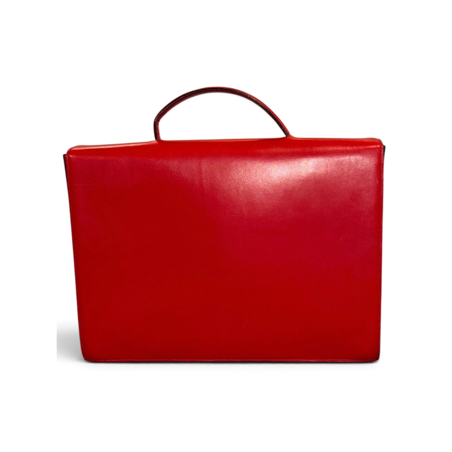 Celine Red Leather Vintage Briefcase With Gold Hardware with COA