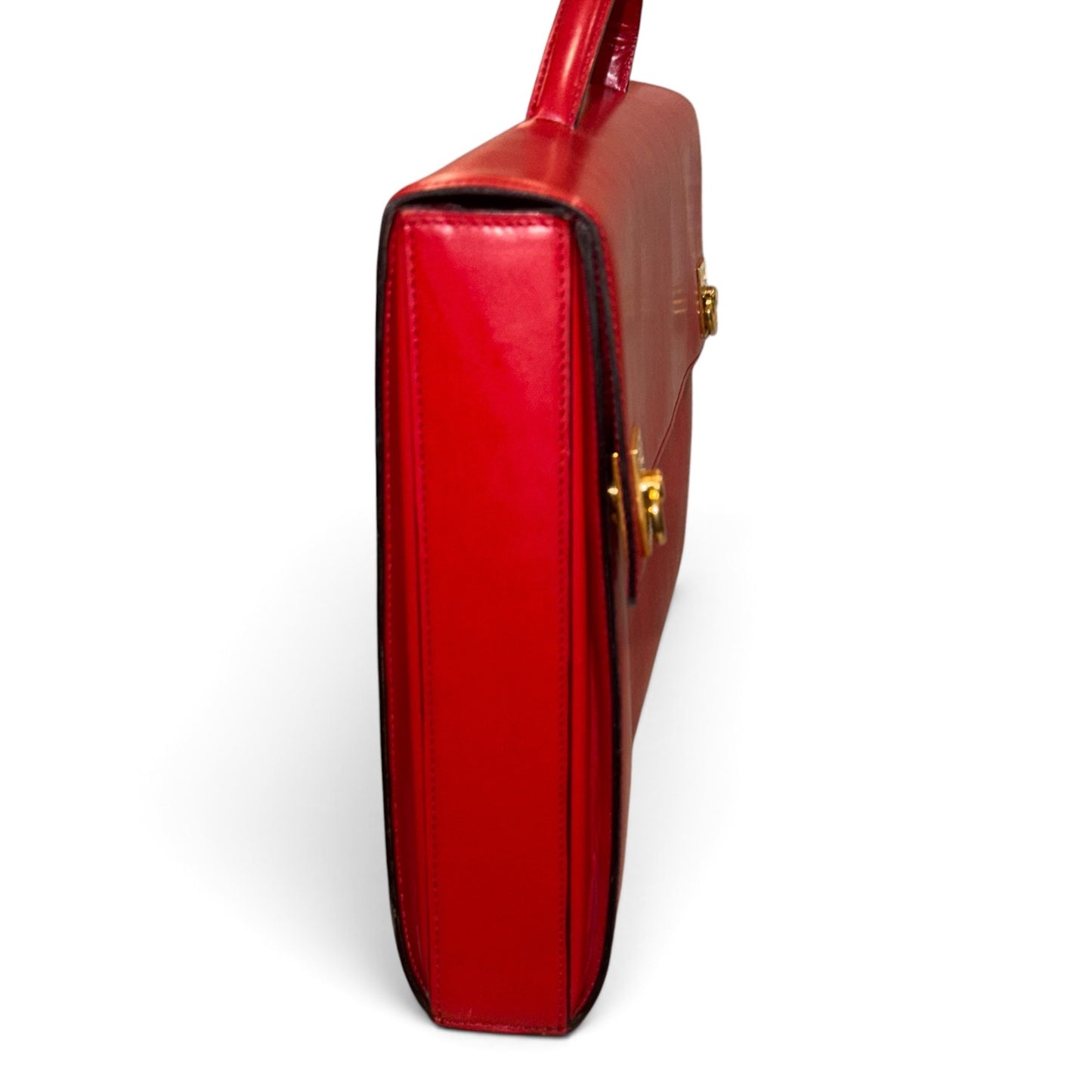 Celine Red Leather Vintage Briefcase With Gold Hardware with COA