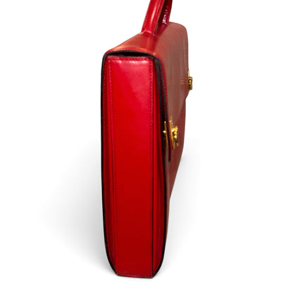 Celine Red Leather Vintage Briefcase With Gold Hardware with COA