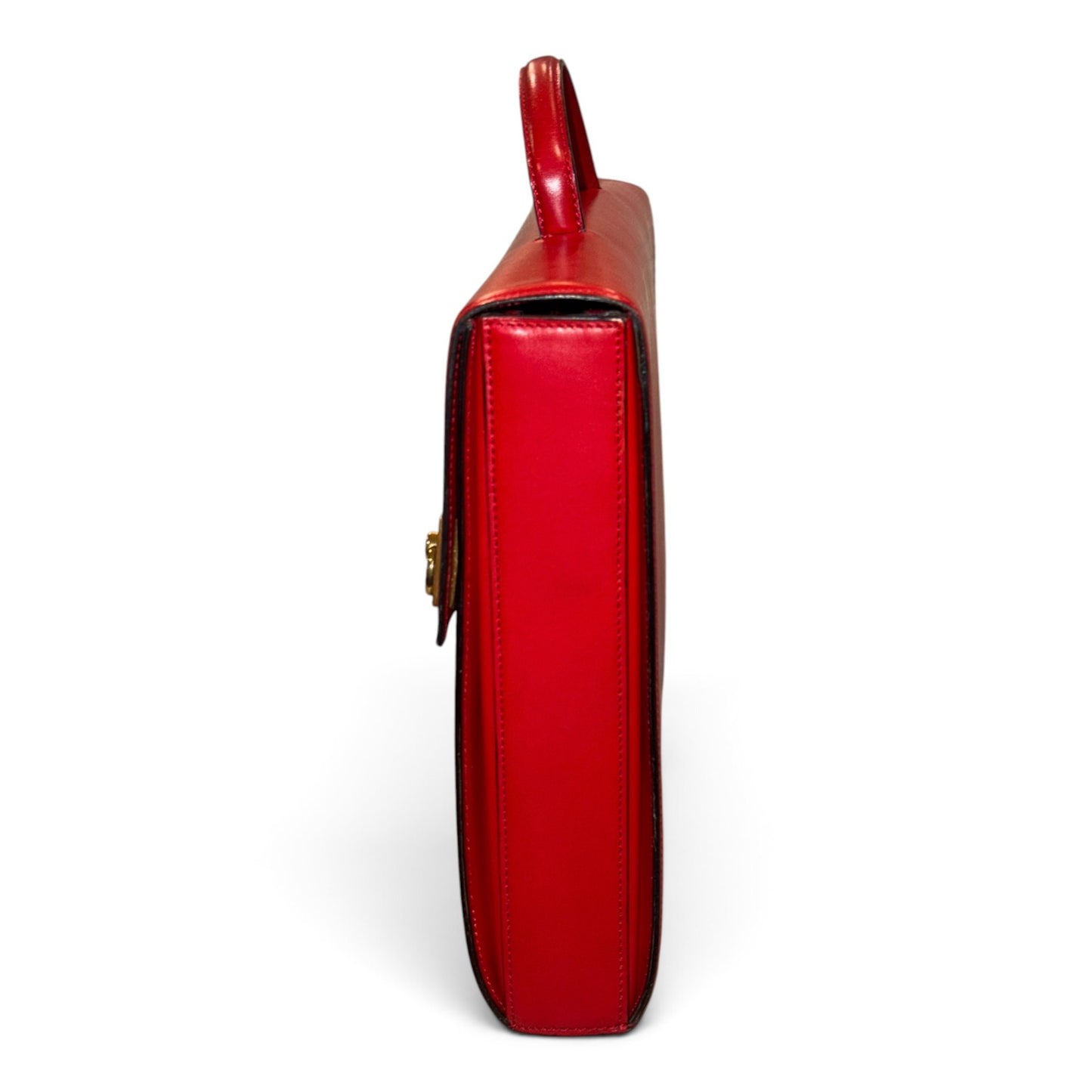 Celine Red Leather Vintage Briefcase With Gold Hardware with COA