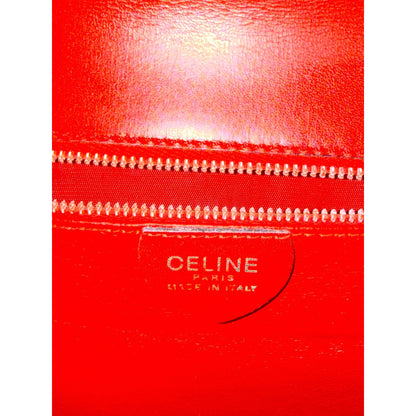 Celine Red Leather Vintage Briefcase With Gold Hardware with COA