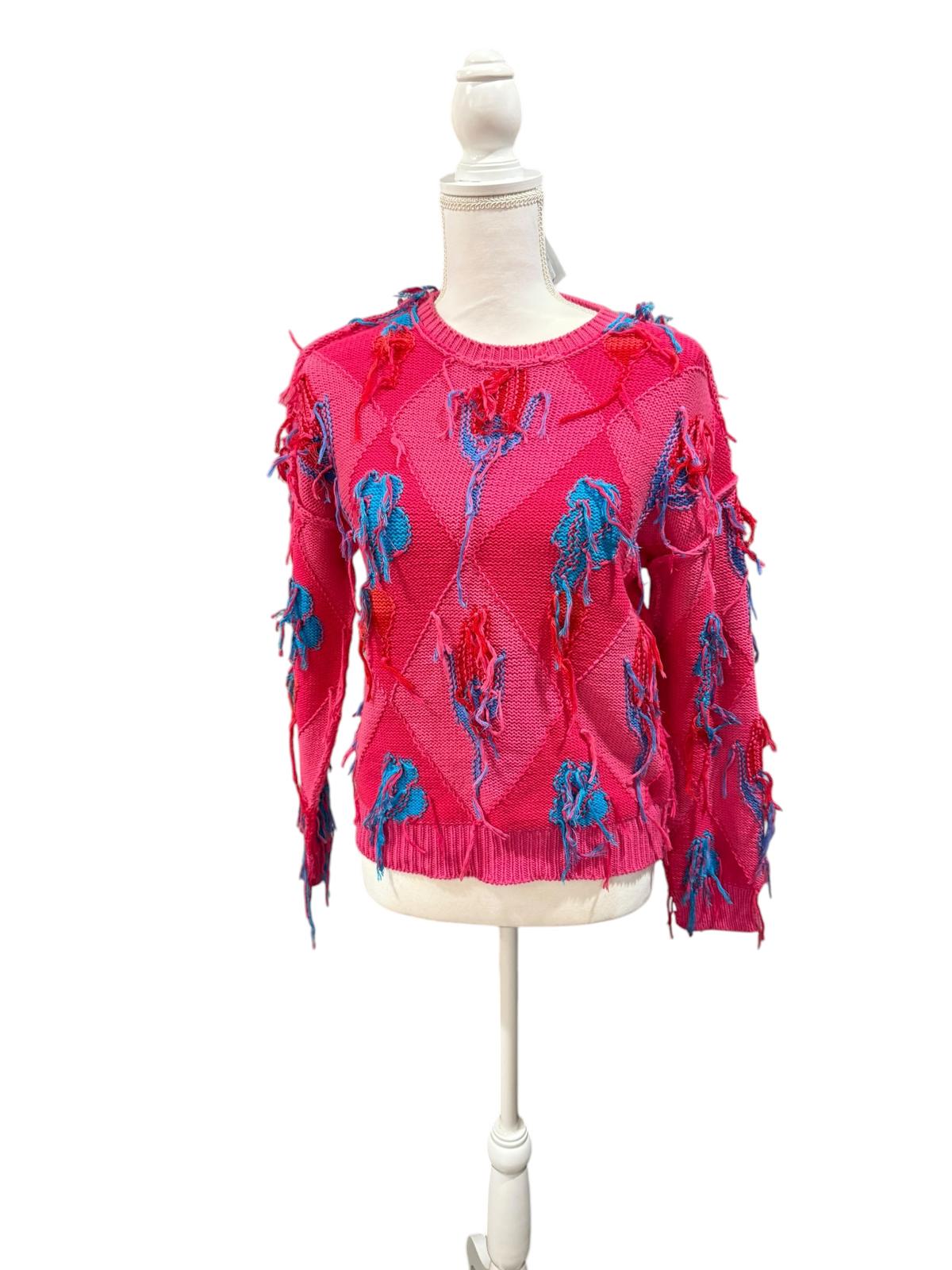 Happy Sheep Hot Pink Fringe Sweater, Size XS