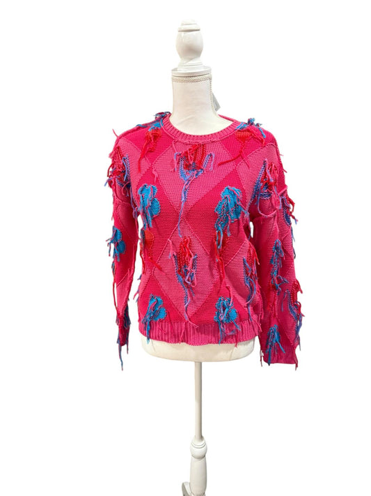 Happy Sheep Hot Pink Fringe Sweater, Size XS