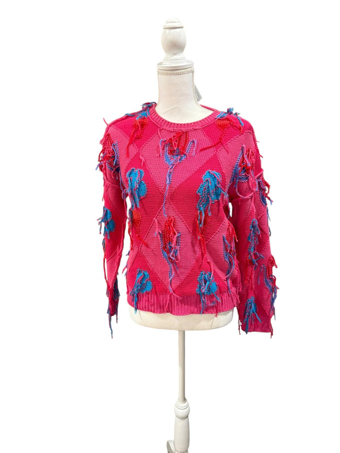 Happy Sheep Hot Pink Fringe Sweater, Size XS
