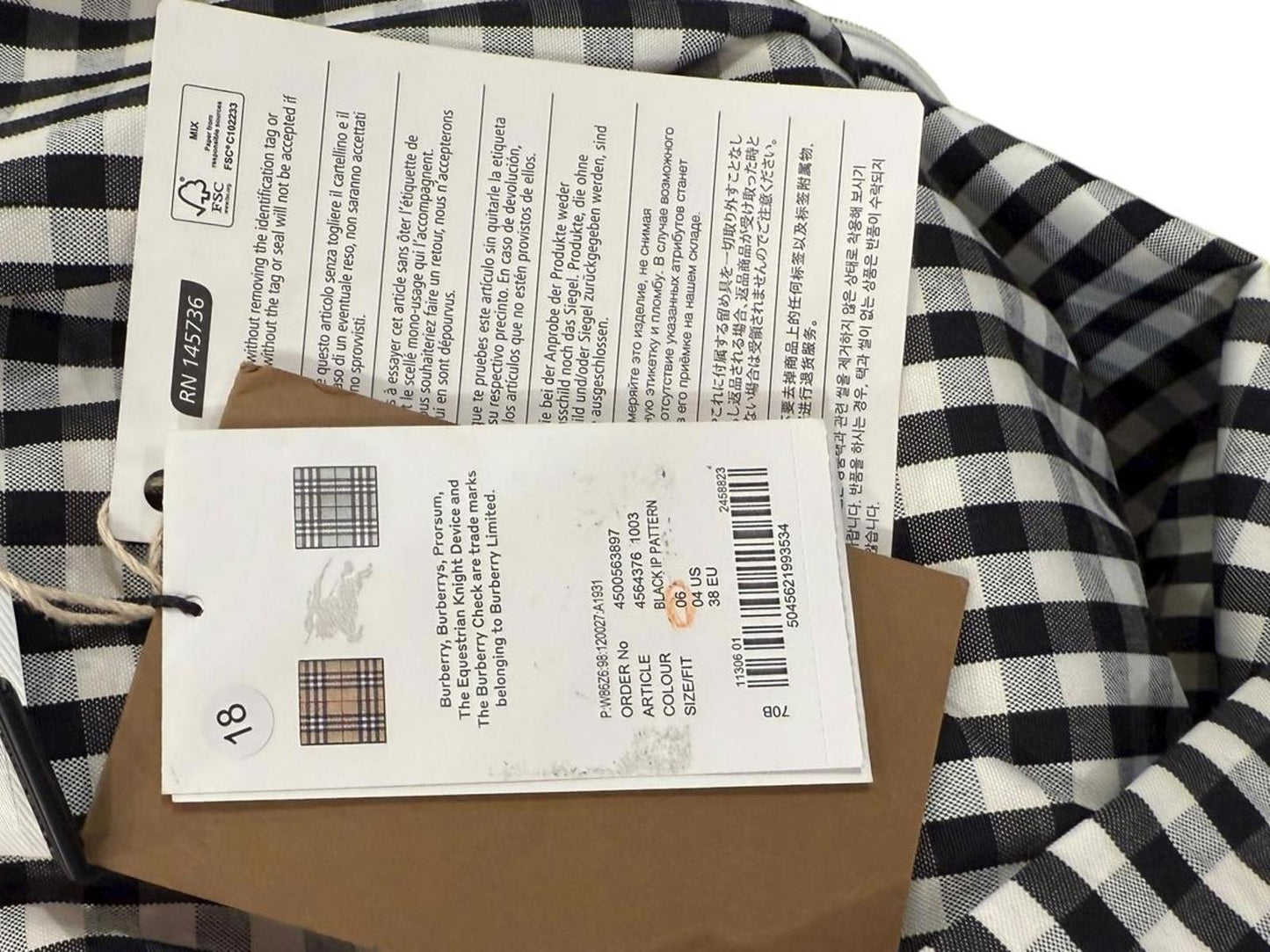 New Burberry Black and White Gingham Asymmetric Handkerchief Hem Skirt, size 4