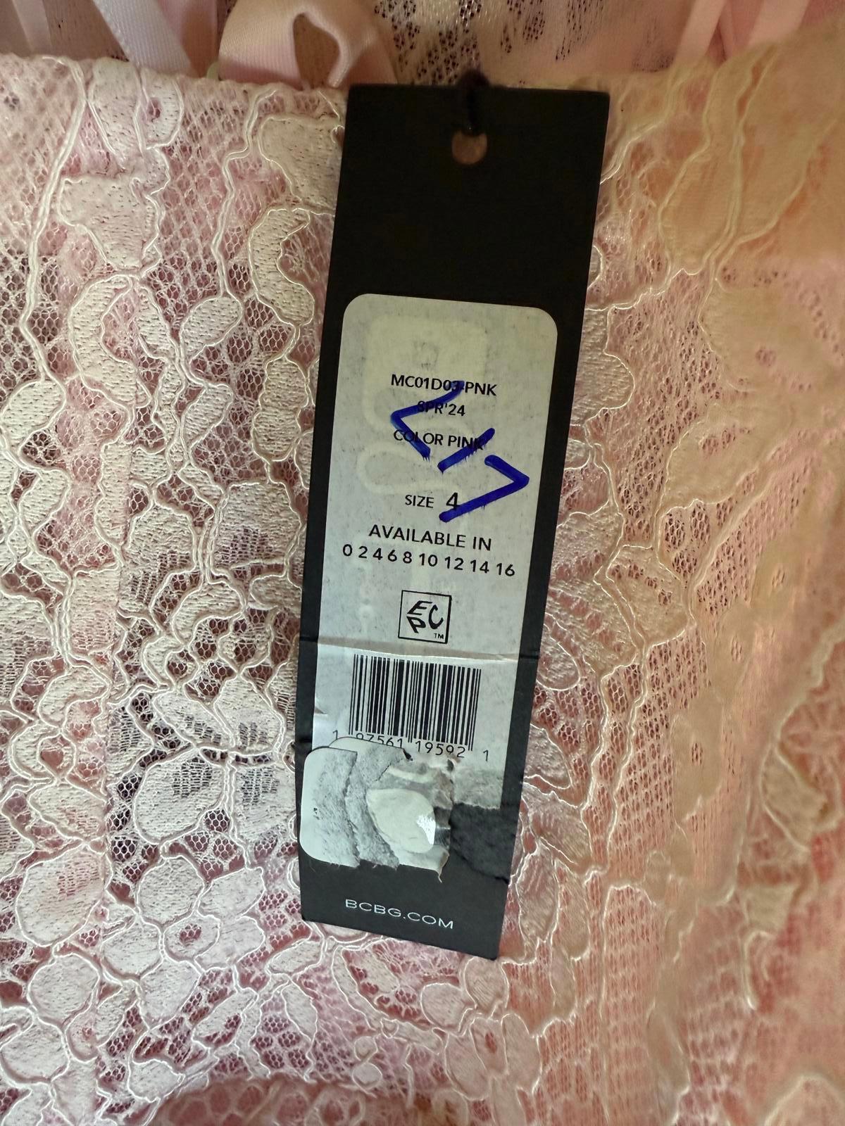 New BCBG Women's Pink Lace Mesh Midi Dress with Built in Bodysuit, size 4
