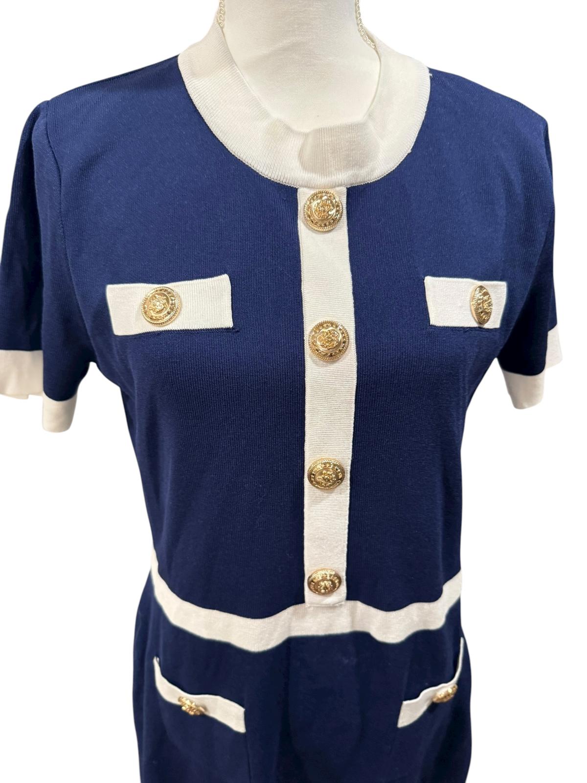 Alexia Admor Beatrix Navy & Cream Knit Dress, Size XL