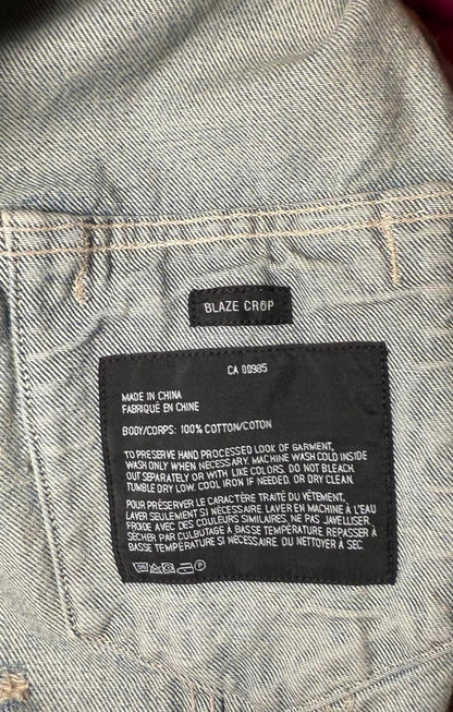 Alexander Wang Cropped Distressed Light Wash Denim Jacket, Medium