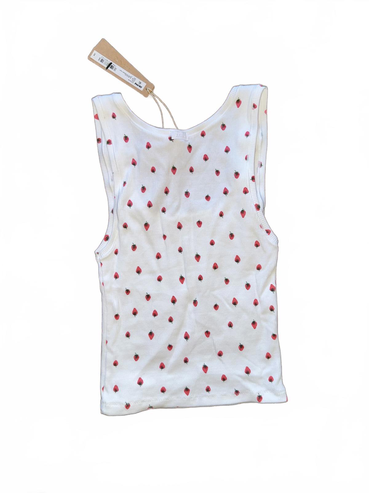 Skims White Ribbed Tank Top with Strawberry Print, Small