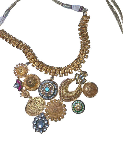 Afghan Gold-Tone Statement Necklace with Multi-Design Pendants