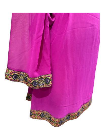Trina Turk Long Sleeve Purple Dress with Embroidered Trim, Small
