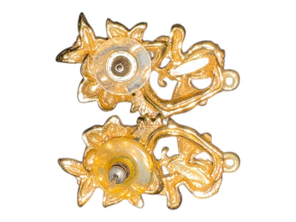 New Gold plated Floral Earrings with Rhinestones