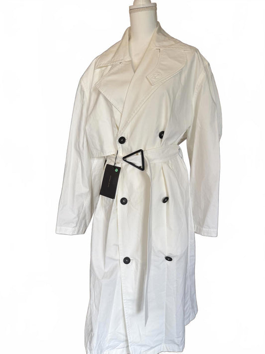 New Bottega Veneta Women's White Trench Coat with Belt and Double-Breasted Buttons, size IT 48