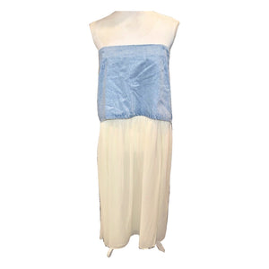 MESHKI Tully Chiffon Denim Maxi Skirt, 80’s Blue & Ivory, XXL new