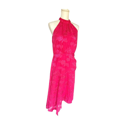Maggie London Pink Halter Neck Floral Midi Dress, Size 6