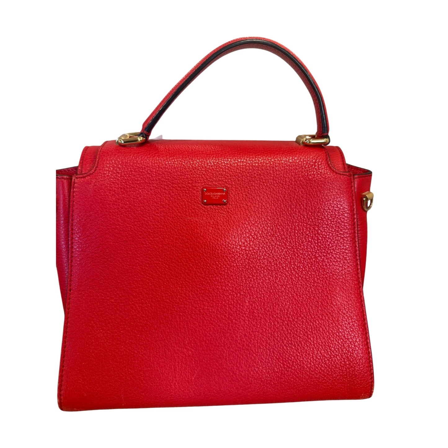 Dolce & Gabbana Greta Red Leather Top Handle Bag With Crossbody Strap