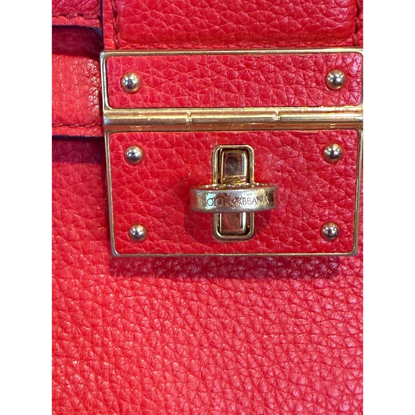Dolce & Gabbana Greta Red Leather Top Handle Bag With Crossbody Strap