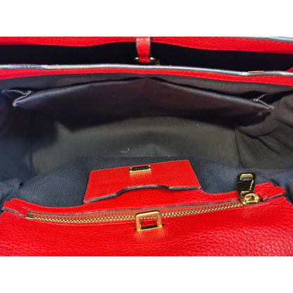 Dolce & Gabbana Greta Red Leather Top Handle Bag With Crossbody Strap
