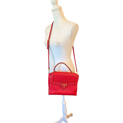 Dolce & Gabbana Greta Red Leather Top Handle Bag With Crossbody Strap