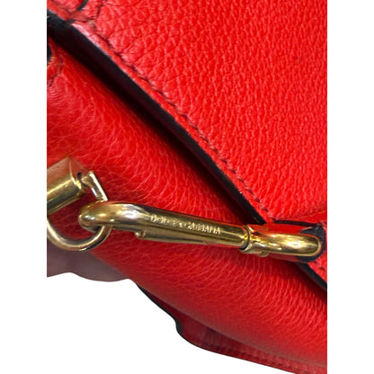 Dolce & Gabbana Greta Red Leather Top Handle Bag With Crossbody Strap
