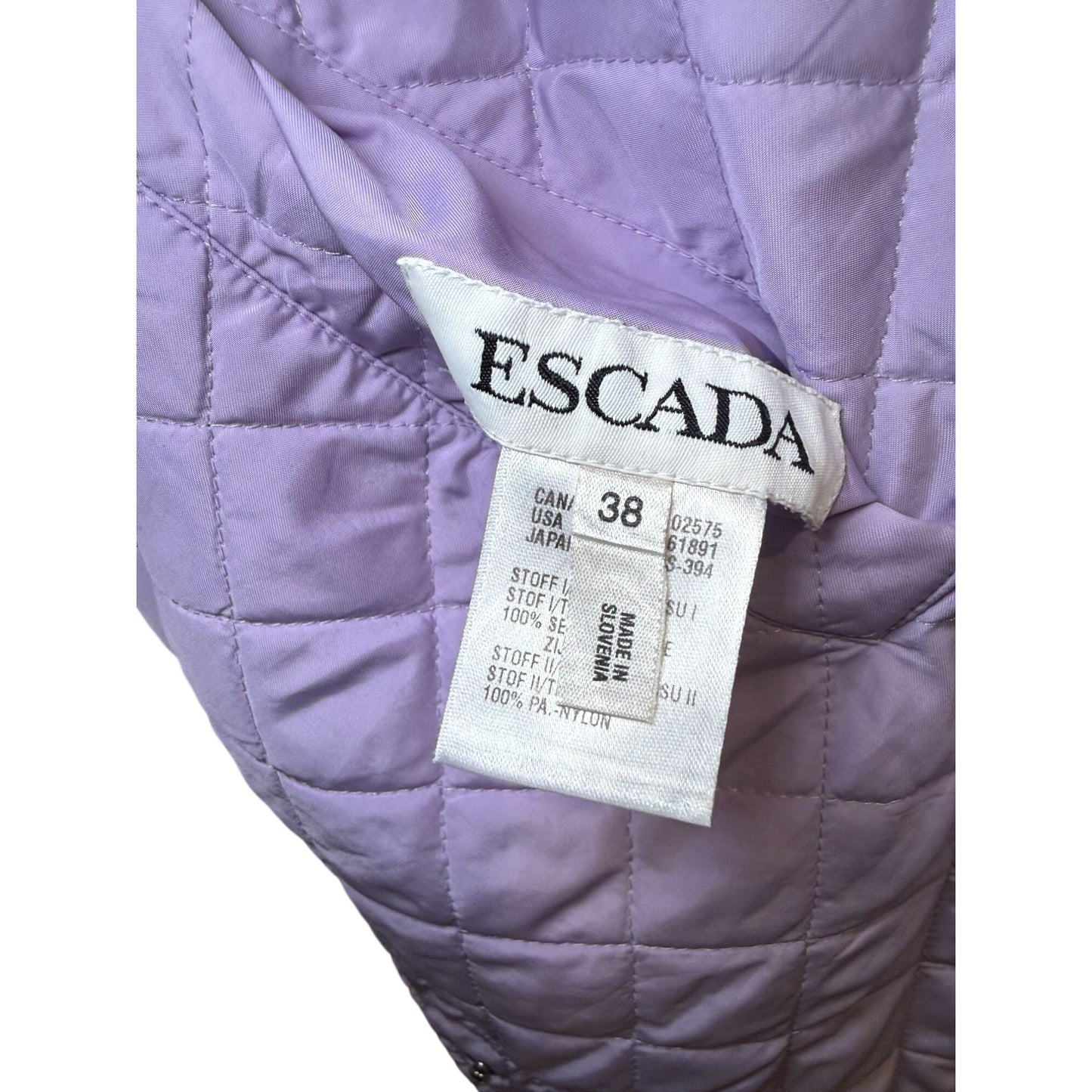 Escada Lavender Quilted Reversible Nylon/Silk Jacket Size 38/Large