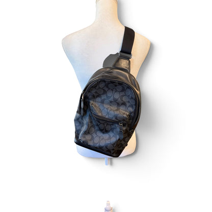 Coach Mens Black Leather Signature Canvas Sling Backpack