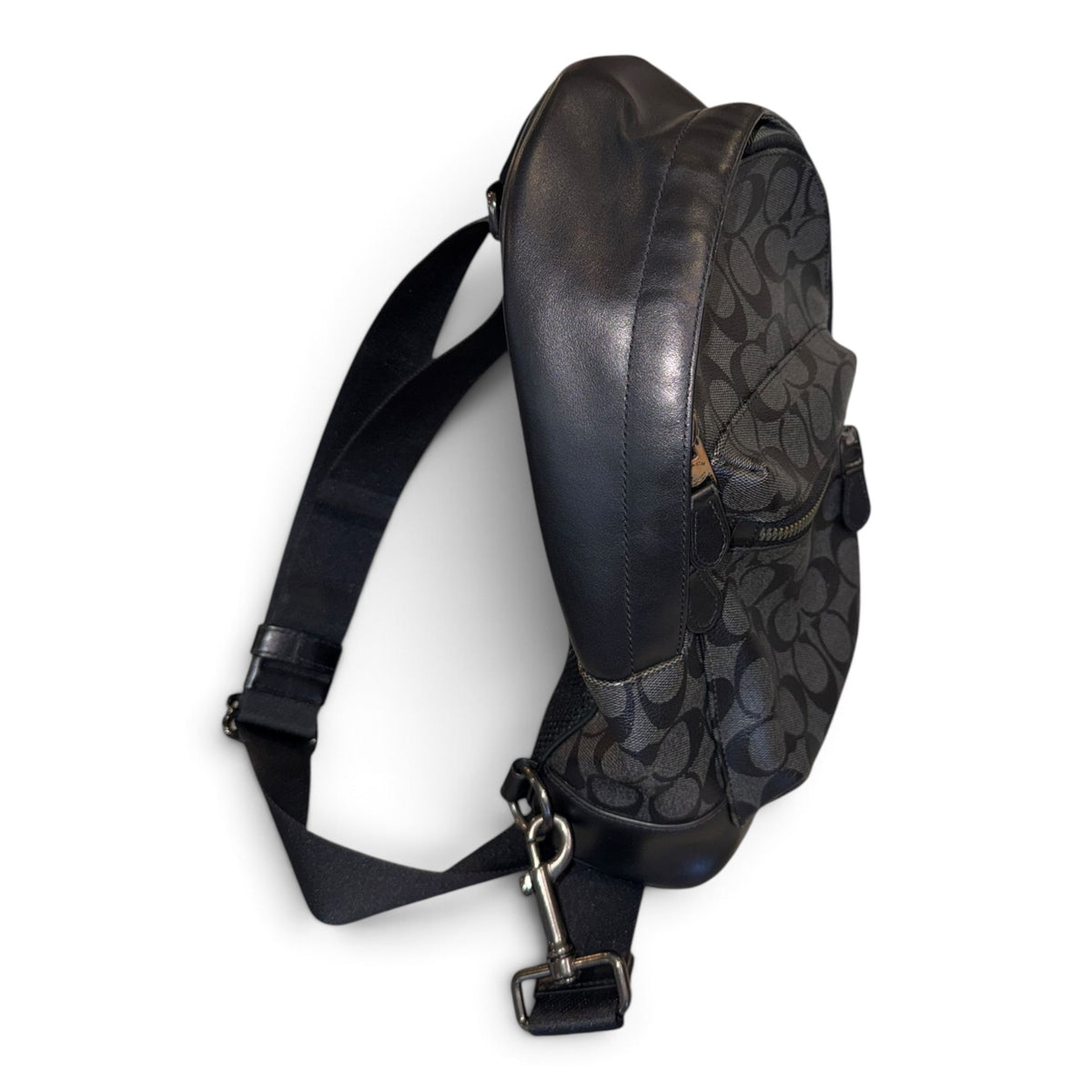 Coach Mens Black Leather Signature Canvas Sling Backpack