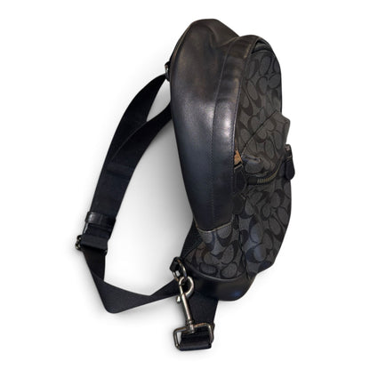 Coach Mens Black Leather Signature Canvas Sling Backpack