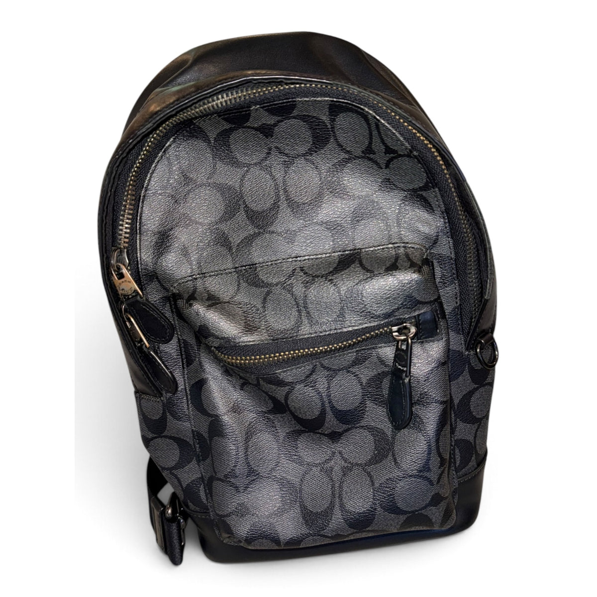 Coach Mens Black Leather Signature Canvas Sling Backpack