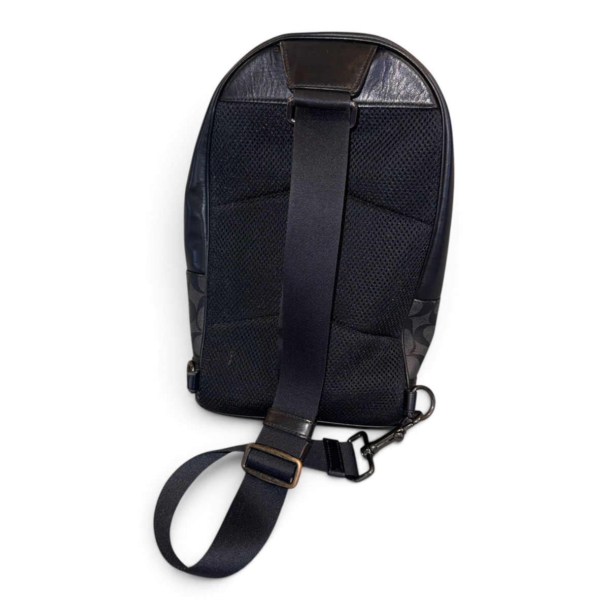 Coach Mens Black Leather Signature Canvas Sling Backpack