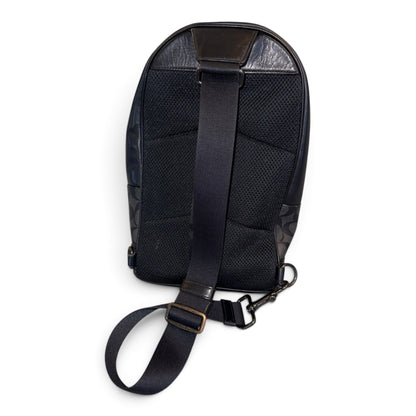 Coach Mens Black Leather Signature Canvas Sling Backpack