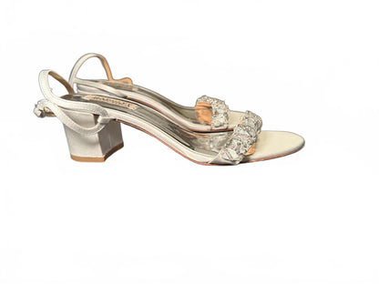 Badgley Mischka Light Blue Embellished Block Heel Sandals, size 8.5