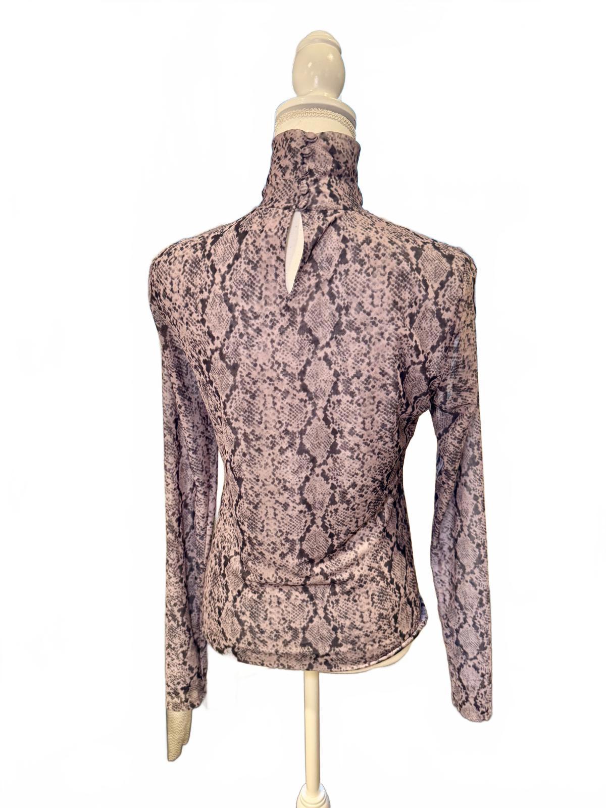 Cinq a Sept Mesh Long Sleeve Turtleneck Top with Snake Print, Large