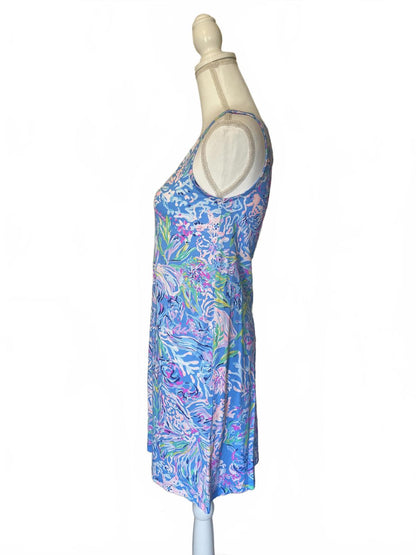 Lilly Pulitzer Sleeveless Blue Floral Print Dress with Crisscross Back, XS