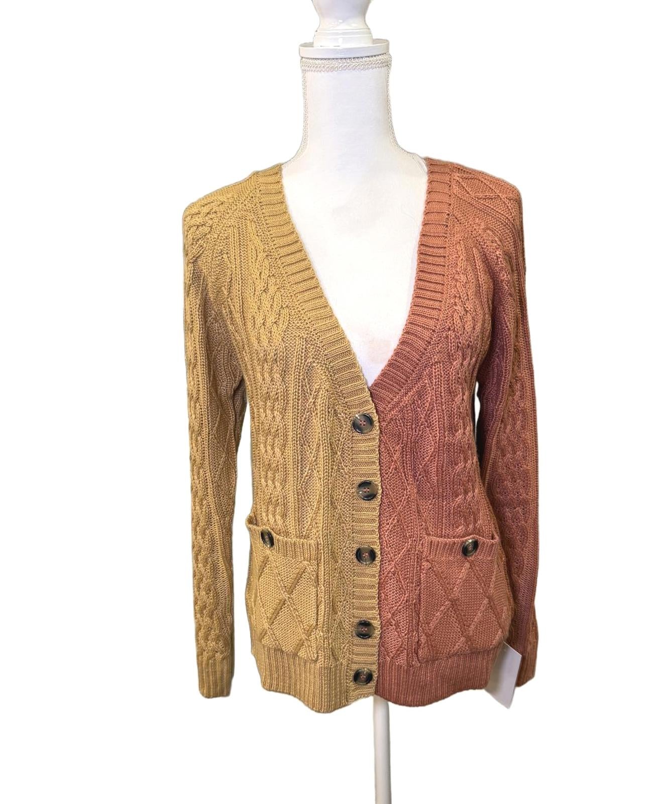 For Love & Lemons Colorblock Cable Knit Cardigan, Size Small NWT