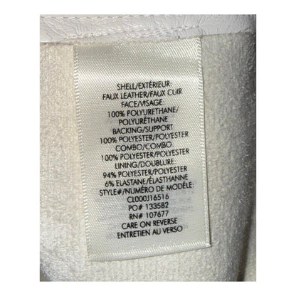 Alice + Olivia composition label showing polyurethane faux leather, polyester backing and polyester-elastane lining.