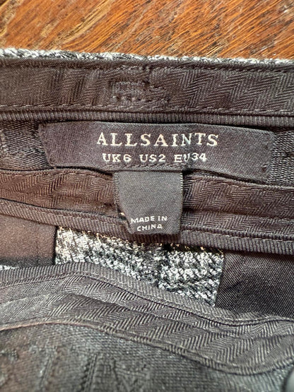 New AllSaints Women's Grey Plaid Trousers Size UK6 US2 EU34
