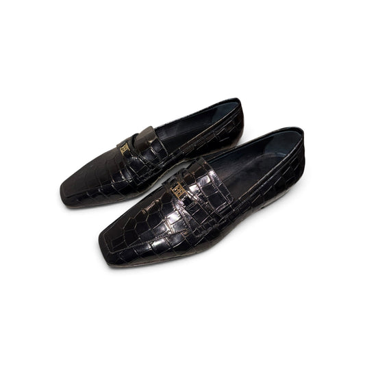 Anine Bing Freya Loafers Black Croc Embossed Leather, EU 37 New