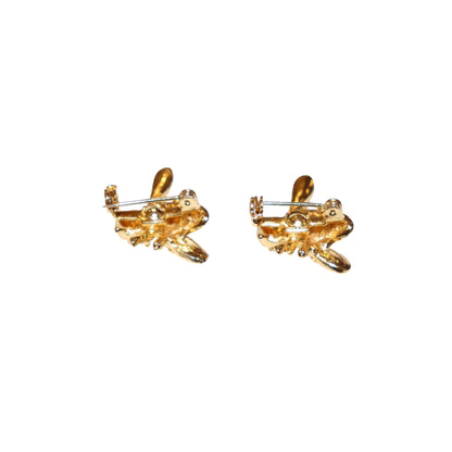 Bee Rhinestone Brooch Pins Gold-Tone With Blue Accents