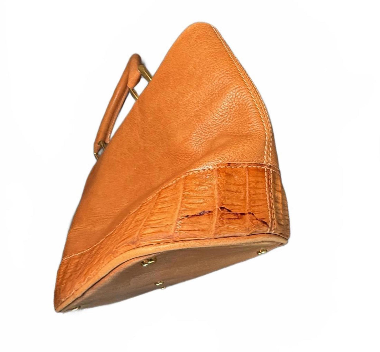 Loewe Tan Leather Handbag Bag with Crocodile Texture Accent