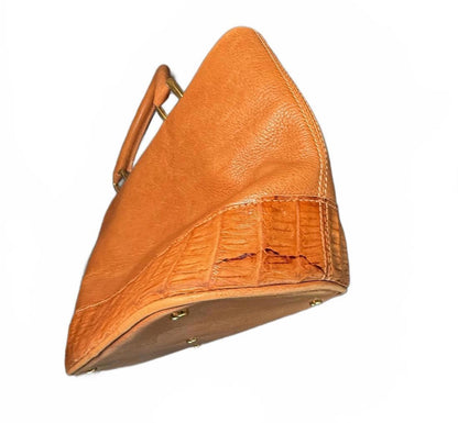 Loewe Tan Leather Handbag Bag with Crocodile Texture Accent